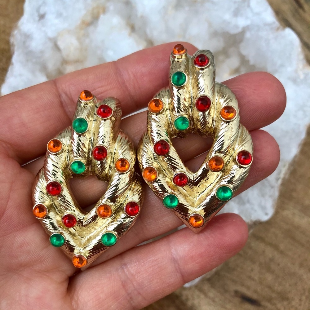 hearts a blaze | gold hearts statement earrings |